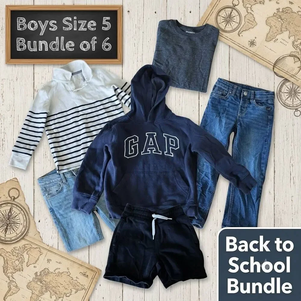 Boys Size 5 Bundle of 6 Back to School Bundle Levis Jeans Old Navy Gap Hoodie